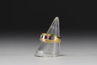 Ring set with diamonds, sapphire, rubies and emeralds in 18k gold weighing 5.2gr.