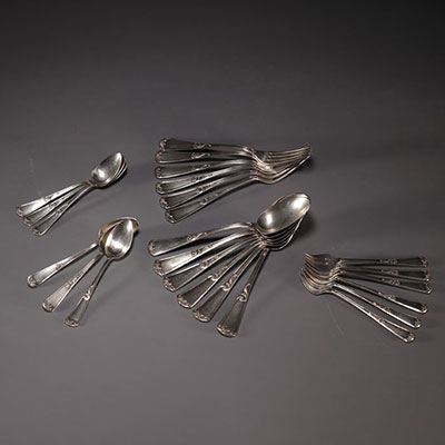 Set of 24 pieces of solid silver flatware, hallmarked V.R.