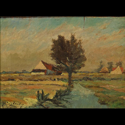 Franz COURTENS (1850-1943) ‘Village by the river’ Oil on canvas, signed.