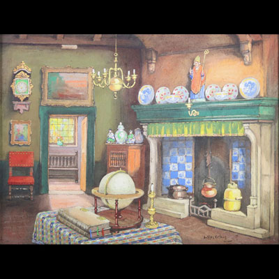 Louis Joseph RECKELBUS (1864-1958)- ‘The painter's interior’ Gouache on paper, circa 1900.
