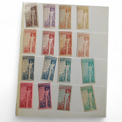 Privat-Livemont (1861-1936) – Série de 12 timbres publicitaires de l’affiche de l’Exposition de Bruxelles-Tervuren, 1897.