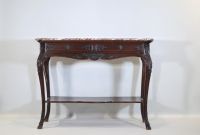 Liège console table, finely carved belt, curved legs ending in a goat's paw, marble top, 18th century.