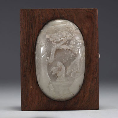 China - Wooden box surmounted by a white jade medallion carved with a mage design (18th century jade)