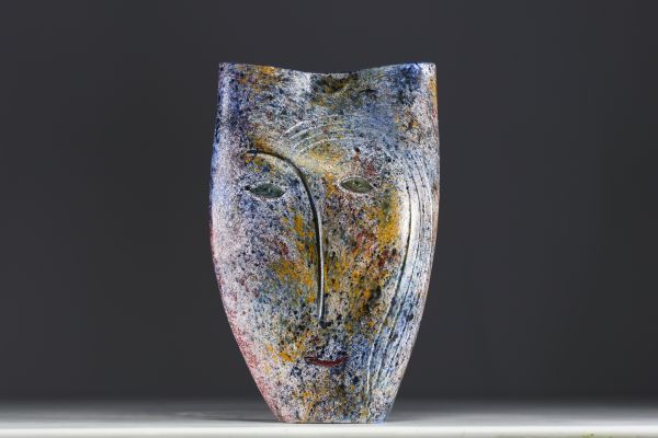 Bernard BUFFAT (XX-XXI) Glazed ceramic vase with a face motif.