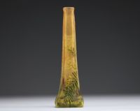 DAUM Nancy - Vase soliflore in acid-etched powder-coated glass with enamelled mimosa decoration, signed.