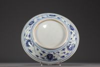 China - Rare blue-white porcelain plate with goat design, Ming period.