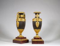 Paire de vases en bronze à double patine et bronze doré, époque Empire