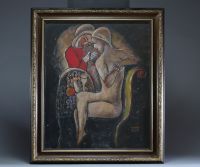 Béla KADAR (1877-1956) Nus et nature morte aux fleurs, dessin aux pastels sur papier.