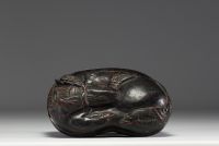 Asia - Carved and lacquered wooden box in the shape of a buffalo.