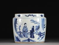 China - Perfume burner in blue porcelain with figures, 18th century.