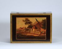 Magnifique coffret de voyage en bois de Spa, publié  dans le catalogue de l'exposition au Musée de la vie Wallonne (1967-1968).