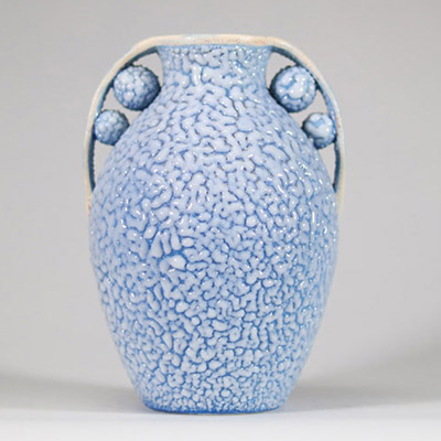 Vase dans le goût de Jean Besnard (1889-1958), céramique à décor craquelé bleu