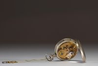Léo JUVET (XIX-XX) Rare pair of silver centre seconds gusset watches for the Chinese market, original case.