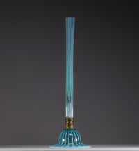 John Walsh WALSH (XIX-XX) Large Art Nouveau opal and clear glass soliflore vase, metal frame, circa 1900.