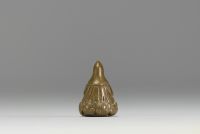 China - Tibet - Lama on lotus flower, miniature bronze sculpture.