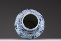 China - A white-blue porcelain baluster vase decorated with flowers, mugwort leaf mark within a double circle, Kangxi.
