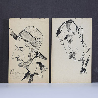 Albert RATY (1889-1970) Paire de dessins caricaturaux authentifiés par le fils d'Albert Raty.