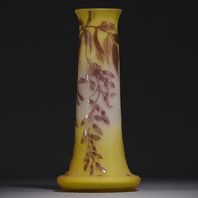 Émile GALLÉ (1846-1904) Large acid-etched multi-layered glass vase, wisteria design, signed.