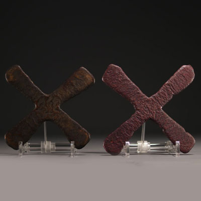 Set of two Katanga cross coins, early 20th century.