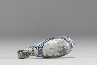China - Polychrome porcelain fibula with landscape decoration, blue mark, 19th century.