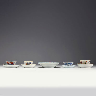 China - Set of 18th century polychrome and blue-white porcelain.