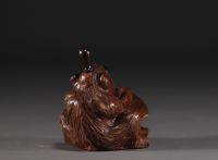 Bronze monkey with wick lighter, sulphide eyes, circa 1900.