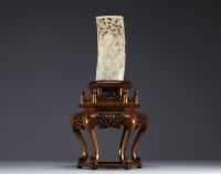 Japan - Carved ivory vase on a wooden base Meiji period circa 1900.