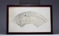 China - Fan, ink drawing on paper and poem, 19th century.