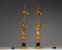 Maison Charles, attr. à - Pair of gilt bronze ‘Vase roseaux’ table lamps, circa 1970.