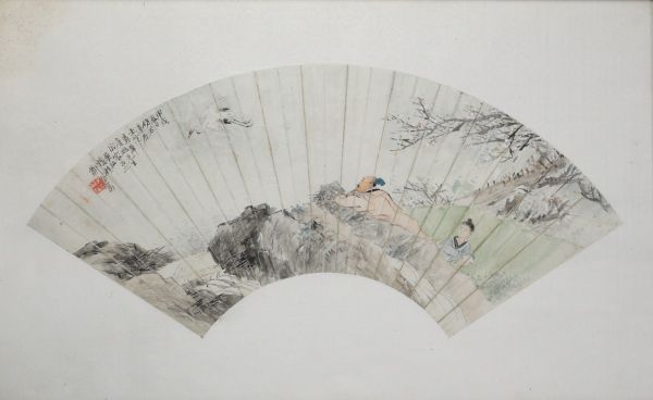 China - Fan, ink drawing on paper and poem, 19th century.