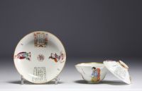 China - Covered bowl and saucer in famille rose 