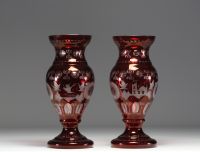 Pair of Medici-shaped garnet vases in Bohemian glassware.