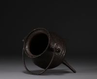 17th century cast iron tripod hearth cauldron.