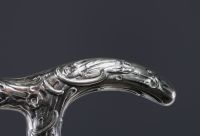 Canne Art Nouveau en argent massif à motif d'un serpent dans les  branches, poinçon 800.
