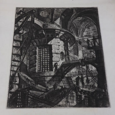 Eau-forte de Piranèse, Piranesi Giovanni Battista dit (1720-1778) Papier épais signé Épreuve sur vélin.