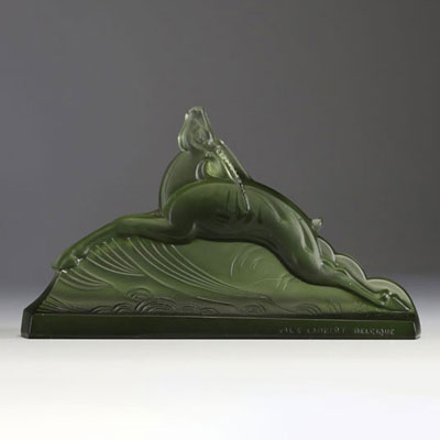 Val Saint Lambert - Art Deco ‘Gazelle’ in pressed moulded glass, signed.
