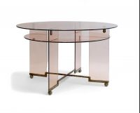 René André COULON (1908-1997) for Saint Gobin - Modernist table in pink satin-finish glass and metal, circa 1930.