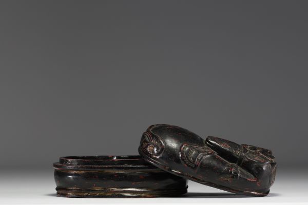 Asia - Carved and lacquered wooden box in the shape of a buffalo.