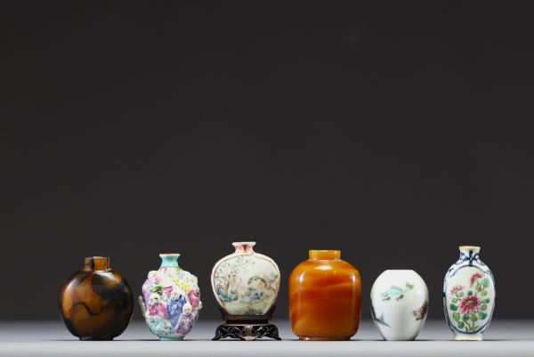 Chine - Lot de tabatières en divers matériaux, XIX et XXème.