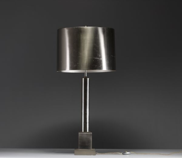Maison Charles et Fils - Table lamp, stainless steel body and shade, circa 1970.