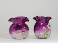 Paire de vases en verre émaillé – Montjoye – Art Nouveau, circa 1900