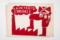 Mai 68 – La détente s’amorce  Affiche originale réalisée en sérigraphie couleur rouge. École Nle Supérieure des Beaux-Arts, toute sa marge non coupée, traces de plis, déchirures. Non entoilée  63X88 cm