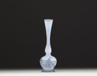DAUM Nancy - Soliflore in acid-etched glass with enamelled landscape decoration, signed.