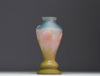 Émile GALLÉ (1846-1904) Acid-etched multi-layered glass vase with floral design, signed..