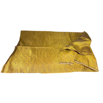 Chine - Panneau rectangulaire en soie jaune damassée à motif de fleurs multicolores, XIXème.