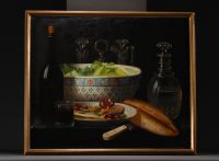 École française, ensemble de quatre natures mortes, huile sur toile marouflée, XIXème.