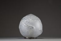 Le Lorrain - Molded and sandblasted glass ceiling light globe with fish decoration.