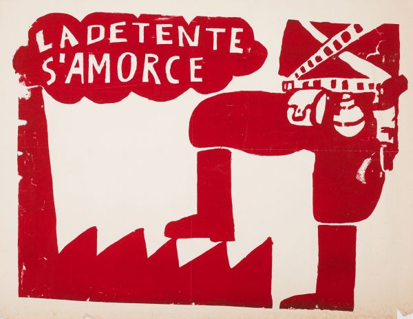 Mai 68 – La détente s’amorce  Affiche originale réalisée en sérigraphie couleur rouge. École Nle Supérieure des Beaux-Arts, toute sa marge non coupée, traces de plis, déchirures. Non entoilée  63X88 cm
