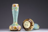 Pierre PERRET (XIX-XX) for Vallauris - Pair of Art Nouveau glazed ceramic vases with floral decoration, circa 1900.