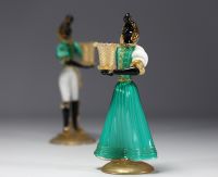 Murano - Pair of blown glass candlesticks with gold flakes.